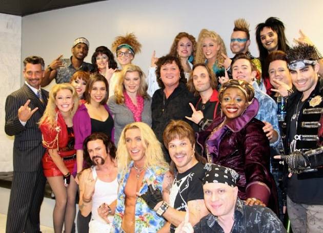 Dot-Marie Jones poses backstage with the “Rock of Ages” cast. Photos: Rock of Ages 