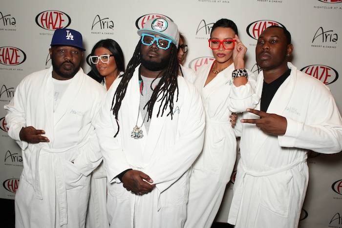 T Pain and his entourage arrive at Haze Nightclub in Aria bathrobes. Photo: The Light Group