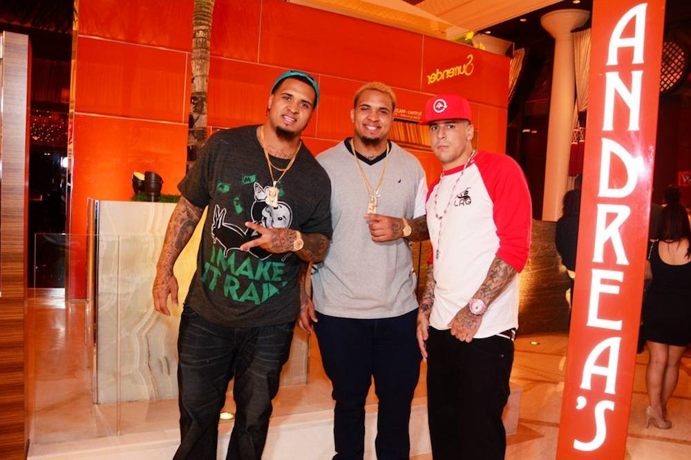 Left to right: Maurkice Pouncey, Mike Pouncey and Aaron Hernandez. Photo: Aaron Garcia 