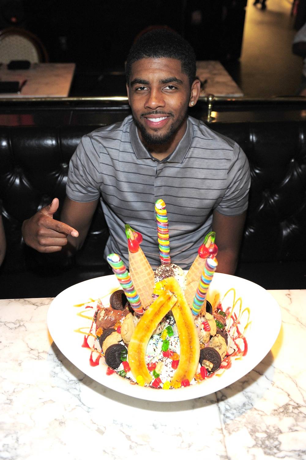 Kylie Irving dines at Sugar Factory American Brasserie for his birthday. Photos: Steven Lawton/WireImage 