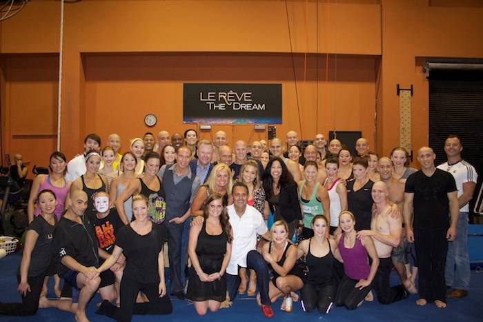 Shawn Johnson with friends and the cast of Le Reve. Photo: Le Reve