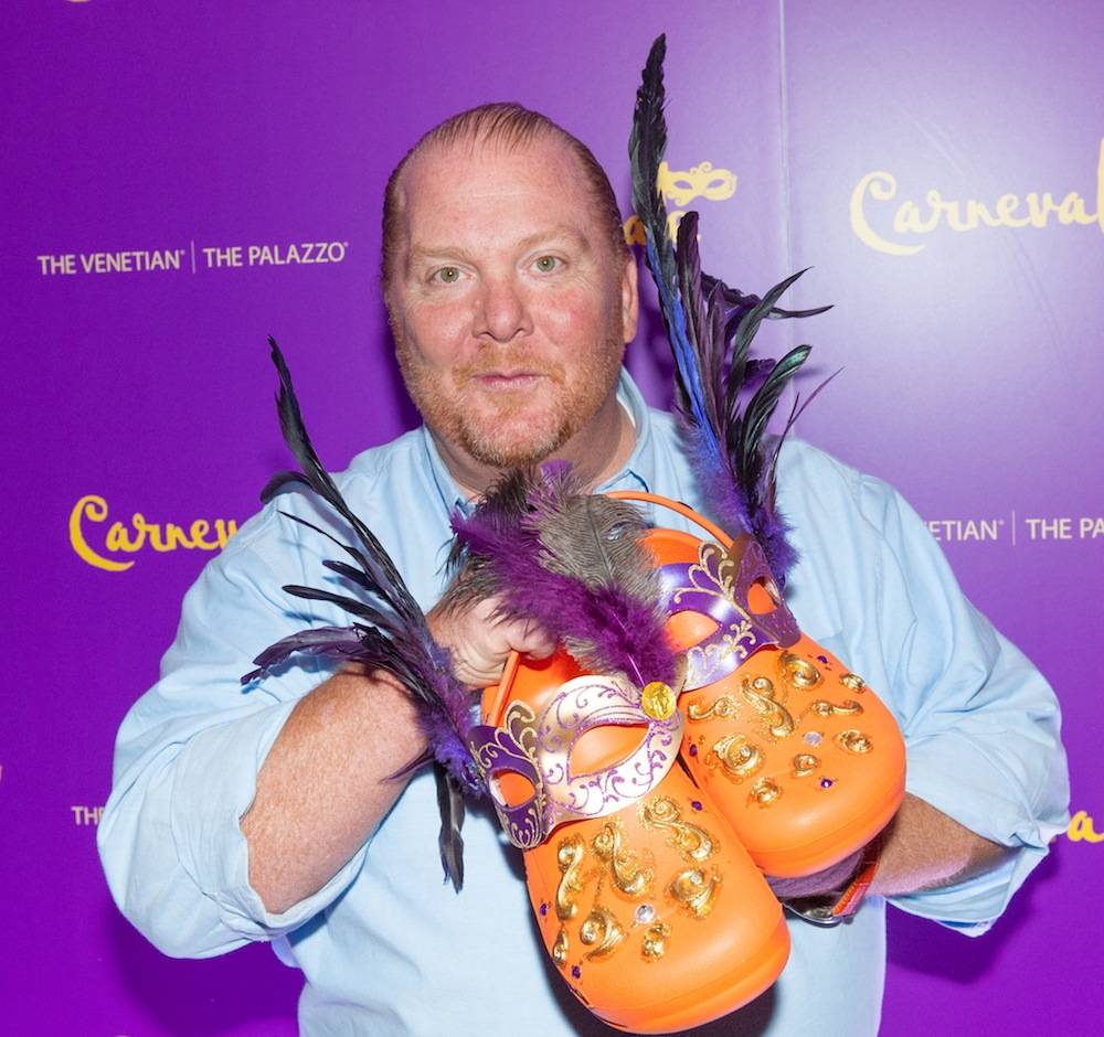 Mario Batali with his Carnevale-inspired Crocs.