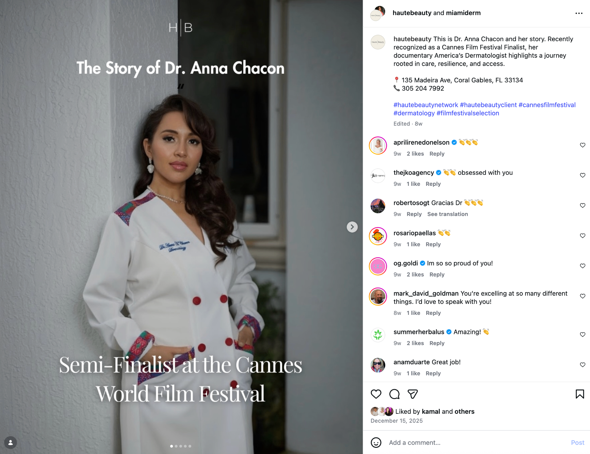 Dr. Anna Chacon - Haute Beauty Network Instagram Post